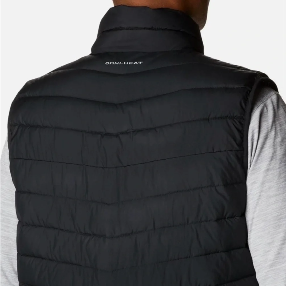 NWT Columbia Men's XXL Black Powder Lite Puffer Vest Omni-Heat Reflective
